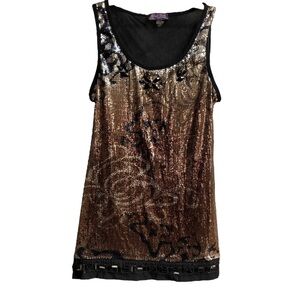 HALE BOB Sequin Tank Top Small Black Brown Metallic Celebrity Style